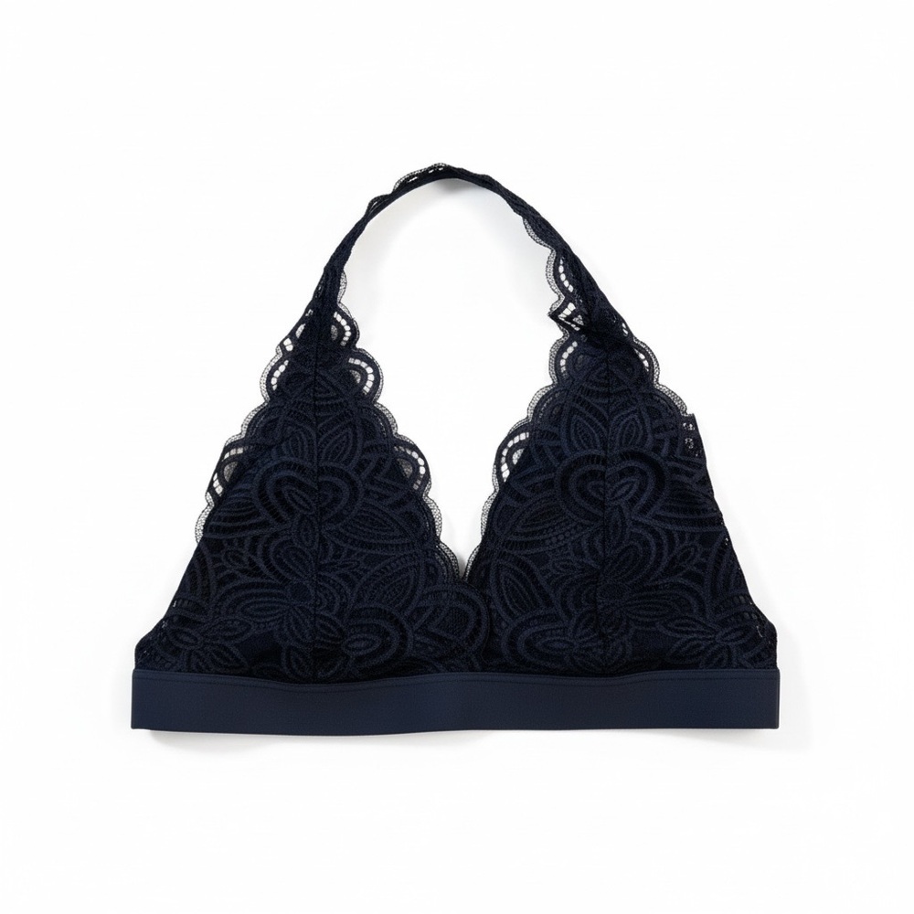 Old Navy New Wireless Bra Size M Navy Blue Floral Lace Halter No Padding NWT